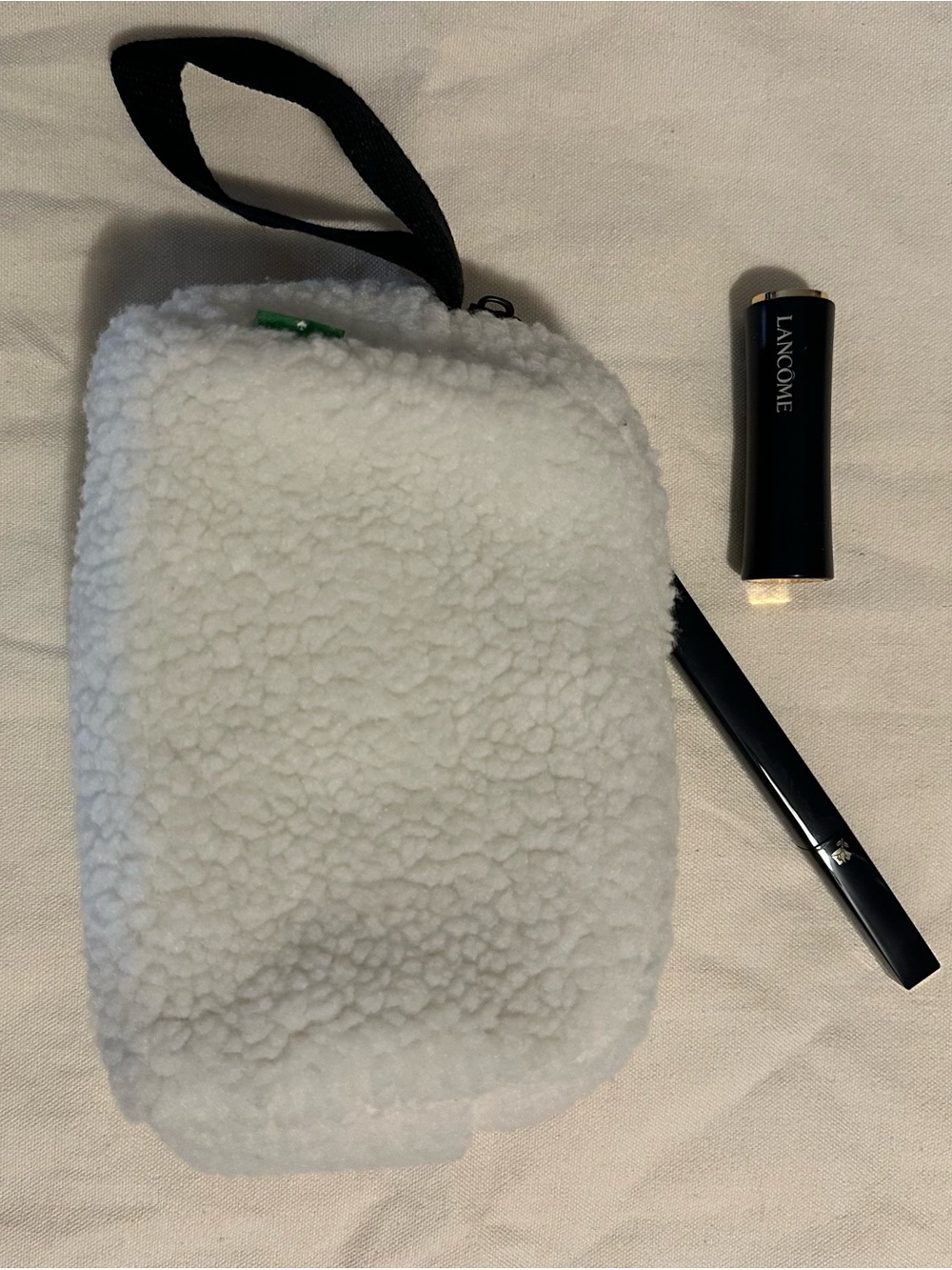 kate spade White Sherpa Wristlet or Cosmetic Bag with Black Strap